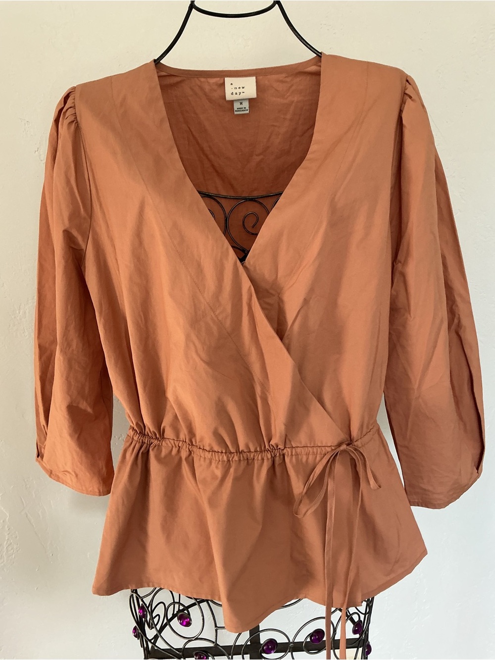 a new day Rust Wrap Tie-Waist Peplum Blouse